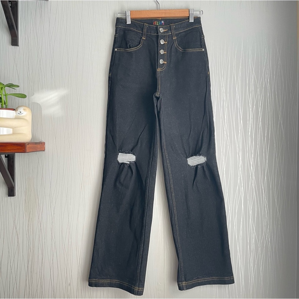 dELiA’s Vintage Y2K Baggy Straight Jeans Dark Wash Button Fly XS 24